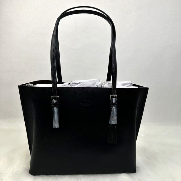 COACH Mollie Tote Large Size In Leather In Silver/Black CV968 NWT - Picture 1 of 12